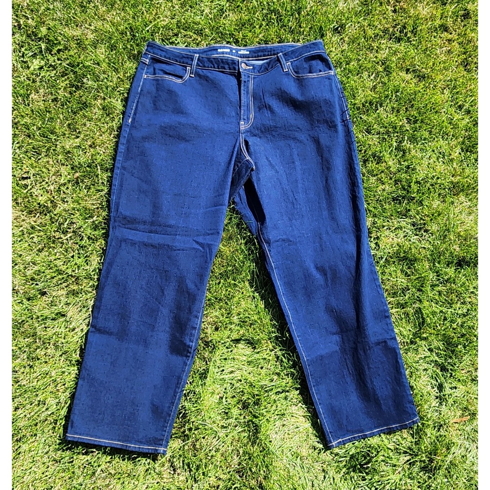 Old Navy Jeans Women 22 Wow Loose High Rise Cotton Dark Wash Blue Wide Leg Denim